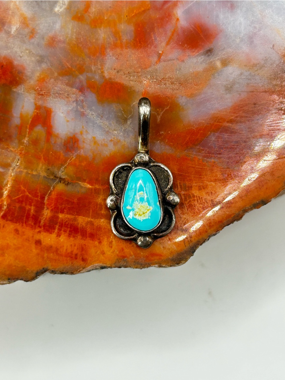 Tiny Southwest Sterling Silver and Turquoise Pendant